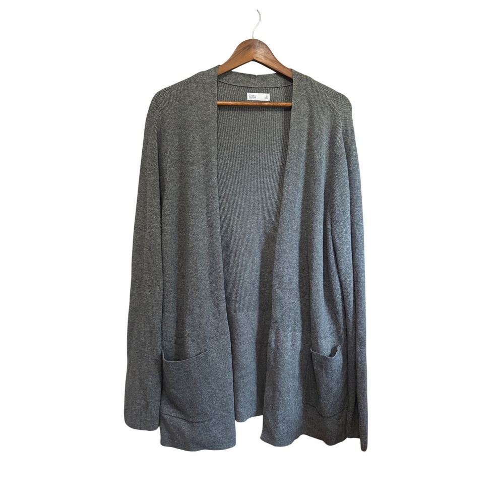 Croft & Barrow Cardigan Womens XL Grey‎ Excellent Open Front Ribbed Knit Pockets